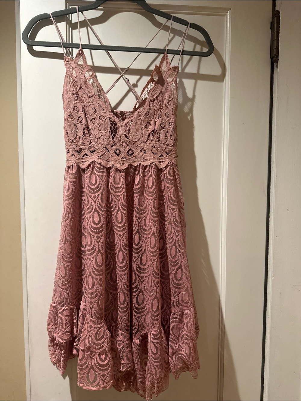 Free People one Adella Lace Overlay Mini Dress in Dusty Rose w/ Spaghetti Straps
